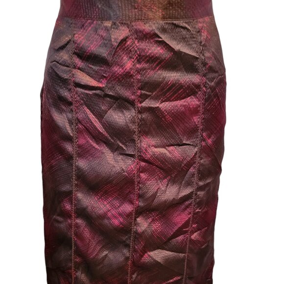 Jaclyn Smith Skirt, Silky, Burgundy Maroon Print, Gored, Part Elastic Waist - Picture 2 of 12